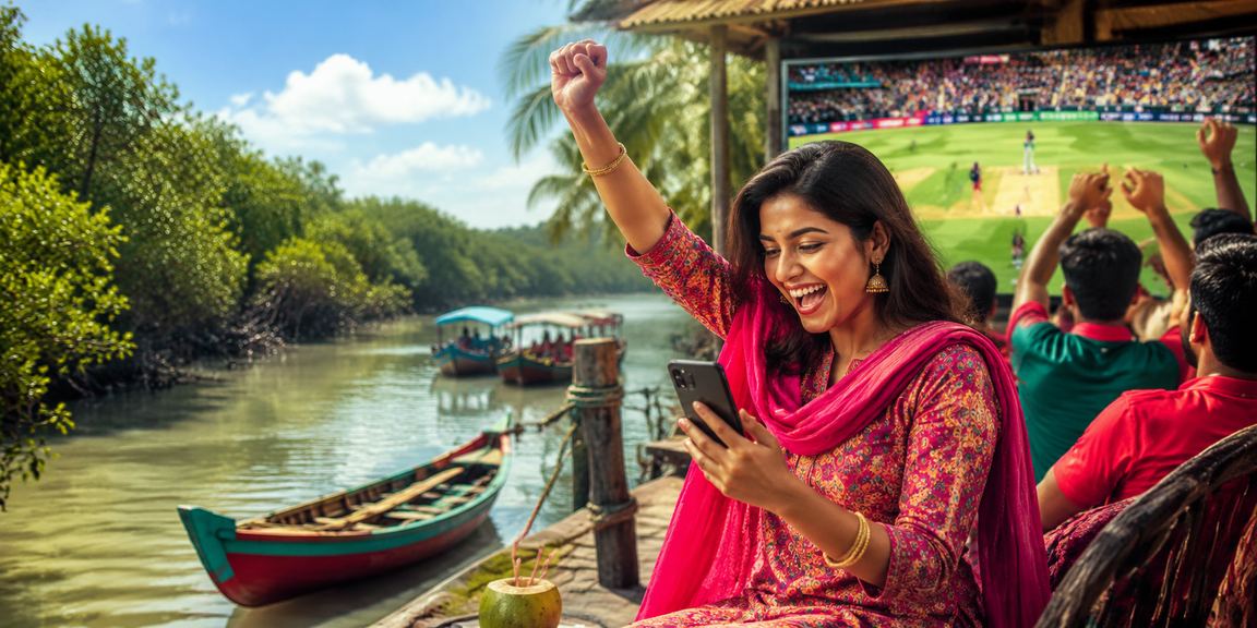 স্পোর্টস বেটিং ইন্টারফেসে ক্রিকেট ম্যাচ দেখানো হচ্ছে